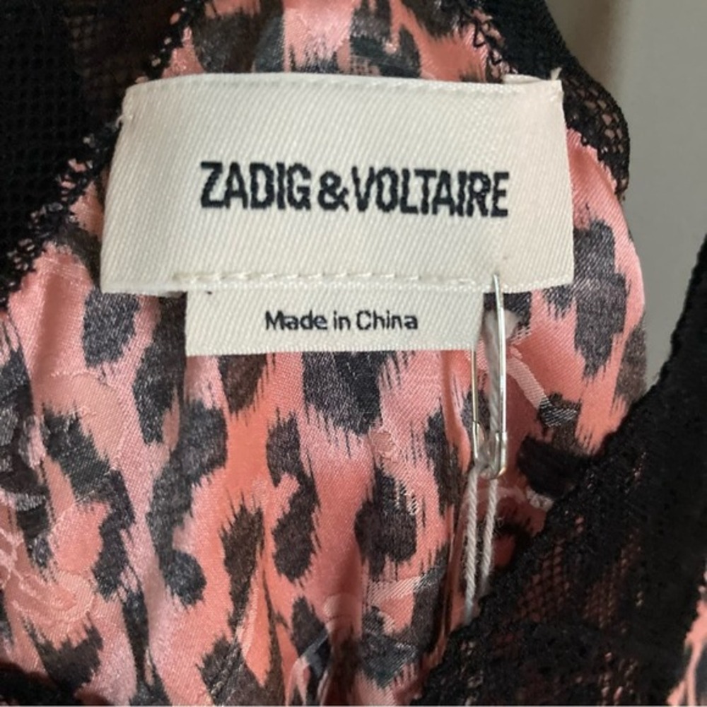 Zadig &‎ Voltaire top medium Slip Christy Camisole pink leopard lace silk NWT - Picture 9 of 12